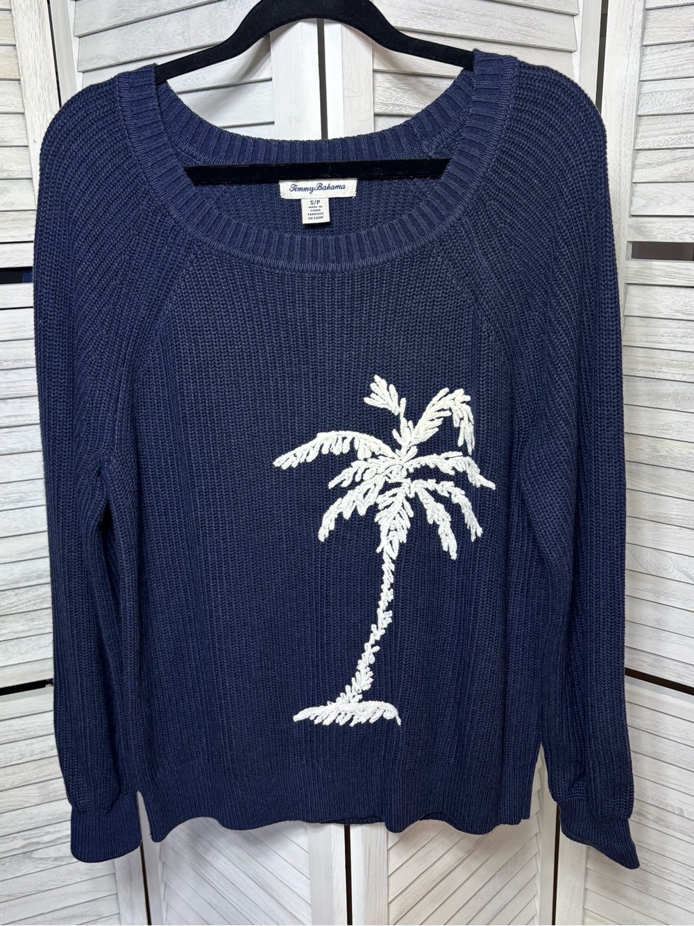 Tommy Bahama Navy Palm Tree Sweater Women’s S Coastal Beach